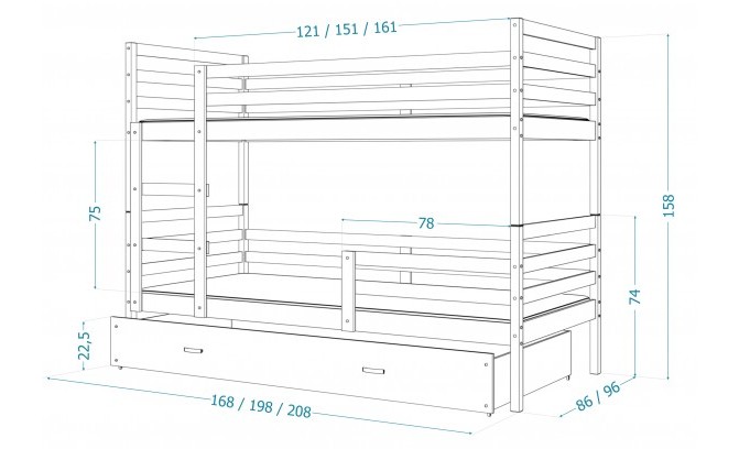 Двухъярусная кровать JACEK 200/90 без матрасов